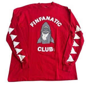 VTG 80s 90s Shark Graphic Long Sleeve T-Shirt Red Single Stitch Stedman Size‎ L